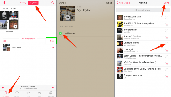 how to add music to a new playlist in the Apple music app