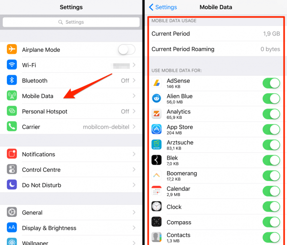 how to check mobile data usage on iPhone
