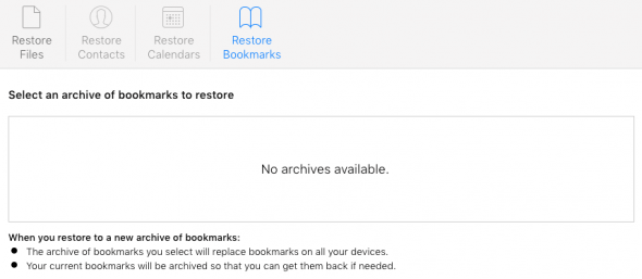 how to restore bookmarks in iCloud