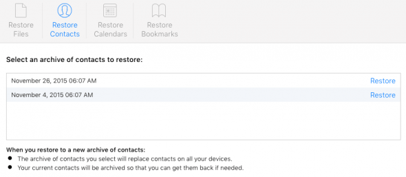 how to restore contacts in iCloud