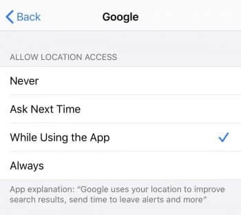 Allow location access on iPhone