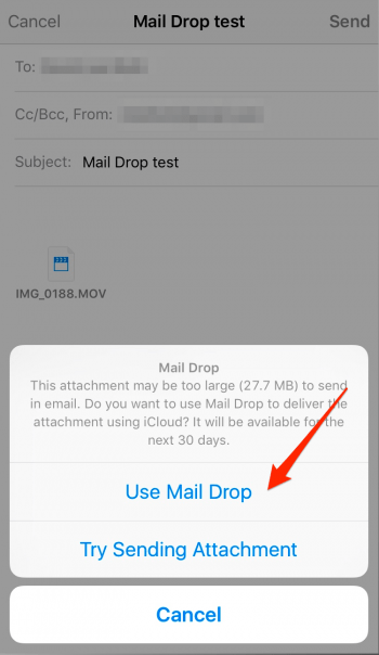 send via mail drop instead of attachment