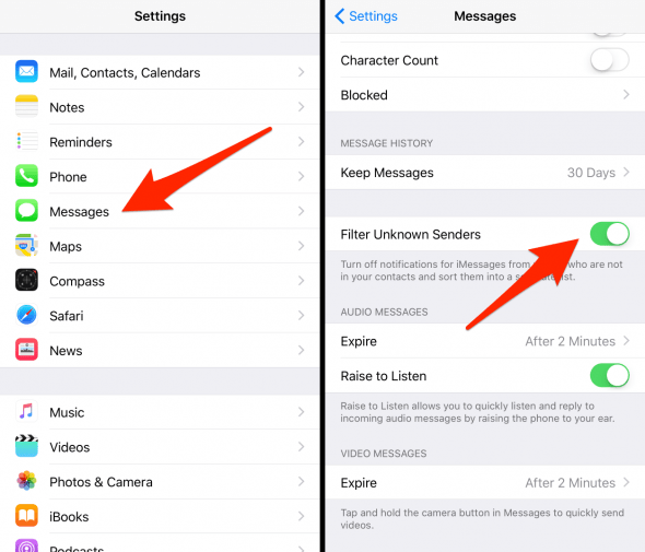 how to filter unknown senders in imessage