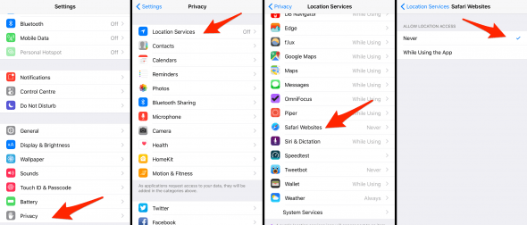 how to turn off location services for safari