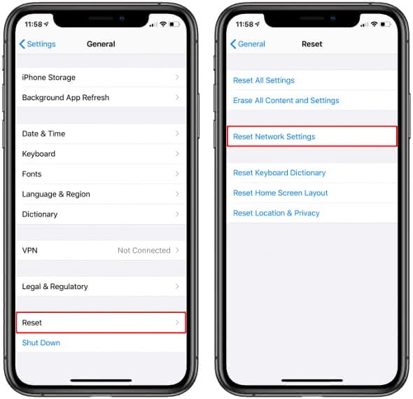 Reset networks settings on iPhone