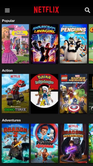 netflix app categories