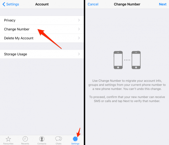 WhatsApp change number