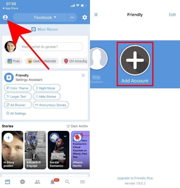 how to add an account on facebook iphone
