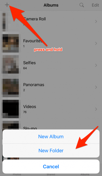 how to create a new folder in Photos app
