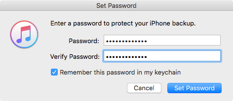 password entry for encrypted iPhone backup in itunes