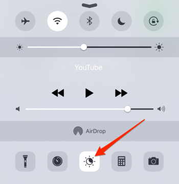how to enable night shift mode from the Control Center