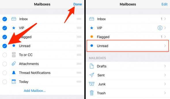 how to filter by unread mail app