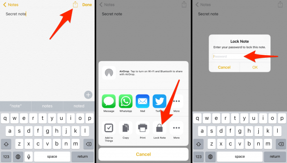 how to lock a note with a password