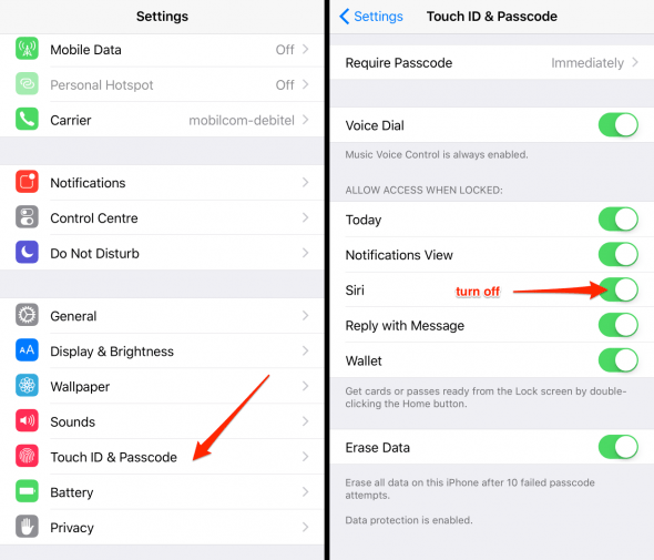 how to turn off Siri on the Lock Screen