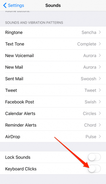 how to turn off keyboard clicks sounds on iPhone