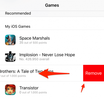 how to remove a game from game center