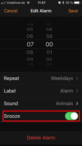 snooze settings iphone 6