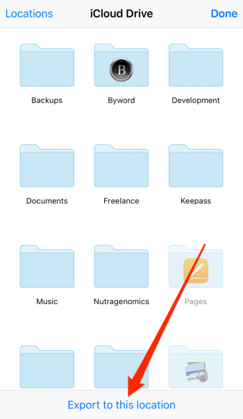 export to this location iCloud drive