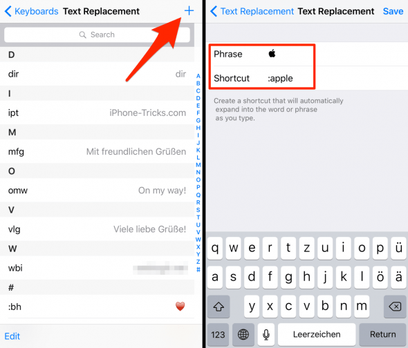 how to add a new text replacement shortcut