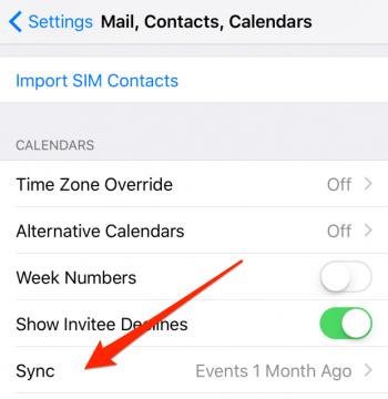how to customize sync settings in iPhone calendar app