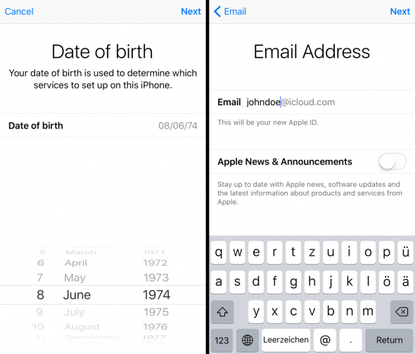 date of birth email address