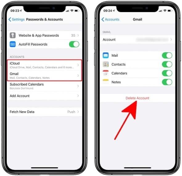 Delete mail account from the iPhone