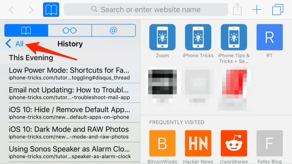 open history on safari