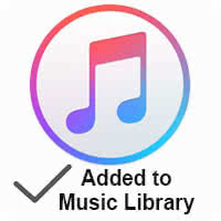 Apple's Music icon with a check mark below and the text "Added to Music Library"