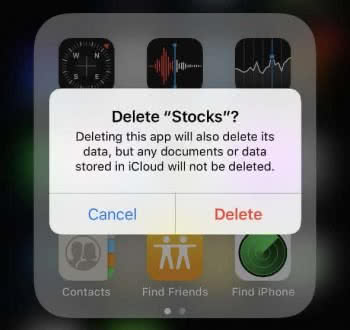 Pop-up window showing options to delete an app or cancel the process