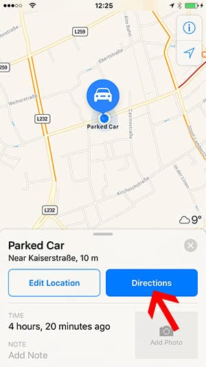 Find your parked car in maps