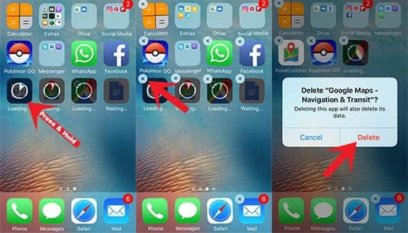 Three screenshots show step by step how to cancel downloads without 3D Touch