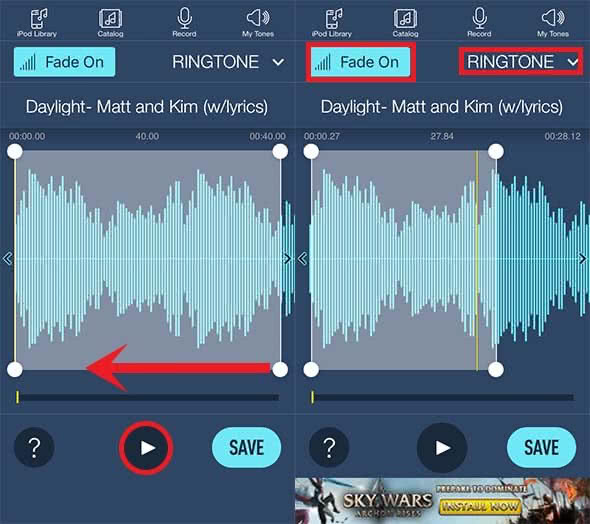 Customizing the length and starting time of the ringtone