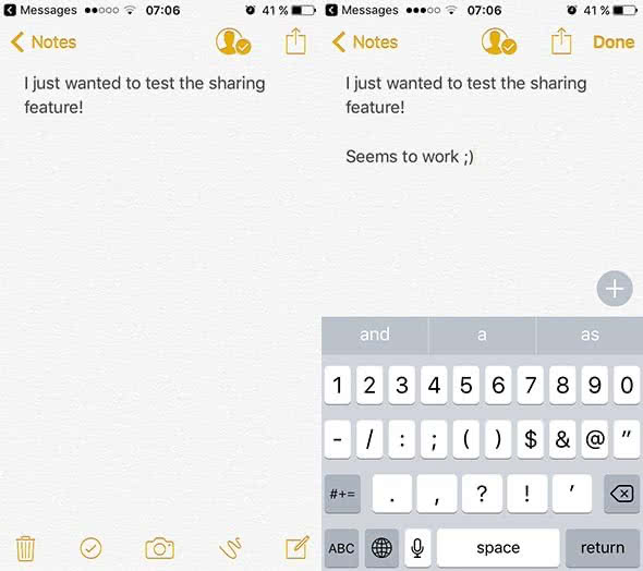 Two screenshots show how to edit a shared note