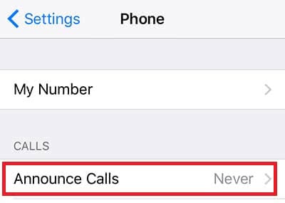 Announce Calls in the Phone settings