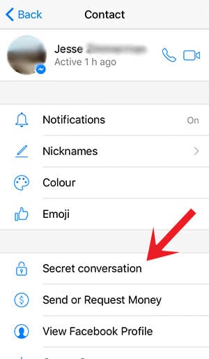 Starting a secret conversation in the contact's details