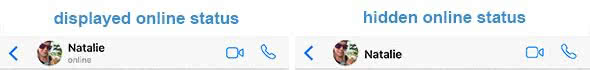 Screenshots of displayed and hidden online status in WhatsApp