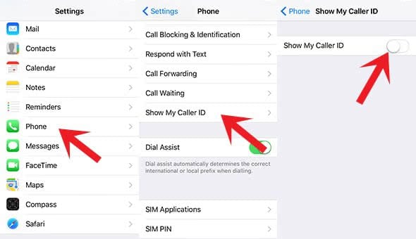 Screenshots show how to change settings to always hide your iPhone number