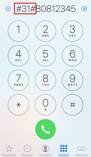 GSM code before the phone number to hide your iPhone number for this call