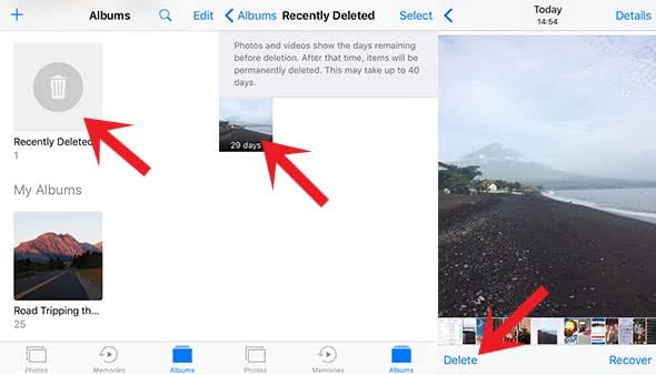 Screenshot shows how to delete a photo permanently