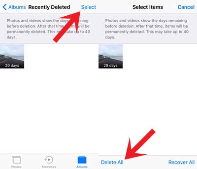 Screenshots show how to delete many photos at oce