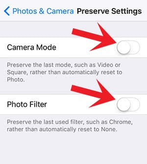 Two options to preserve camera settings on iPhone 6 Plus and earlier