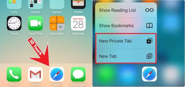 Screenshots show how to open Safari tabs faster by 3D Touch