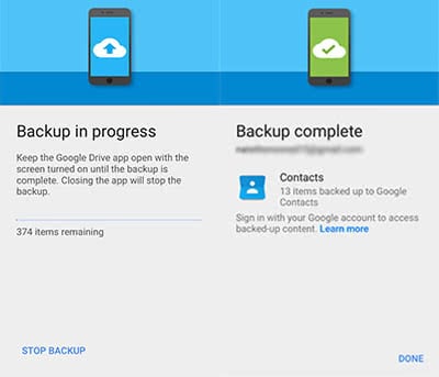 Saving backup and the screenshot of the completion