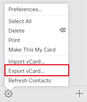 Export vCard for transferring all contacts