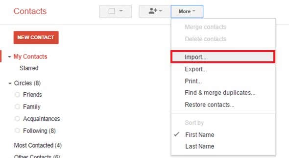 Old Google Contacts Import
