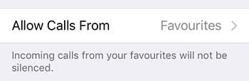 Allow Calls From is set for Favorites to allow emergency calls in "Do Not Disturb" mode