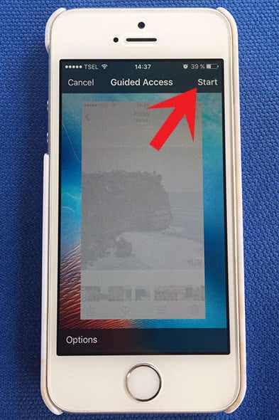 By pressing the "Start" button you enable the guided access