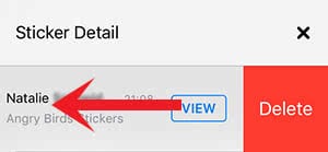 Screenshot shows to swipe to the left in order to delete the sticker