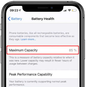 Maximum capacity of the iphone battery