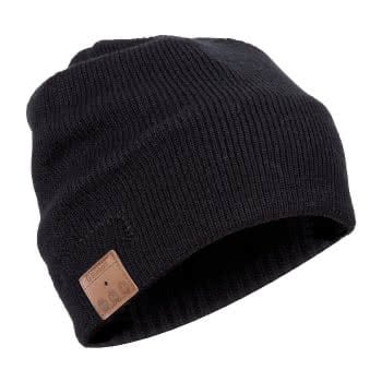 Black winter beanie with integrated headphones
